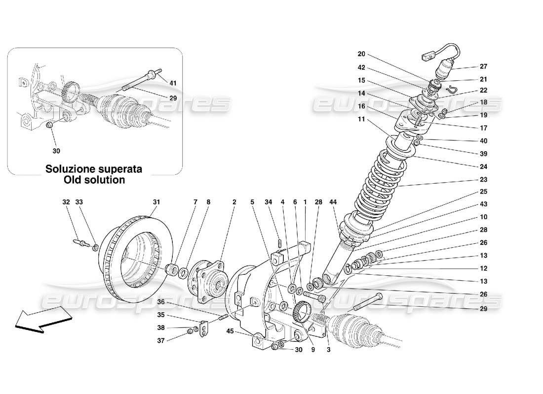 ferrari 456 gt/gta rear suspension - shock absorber and brake disc part diagram