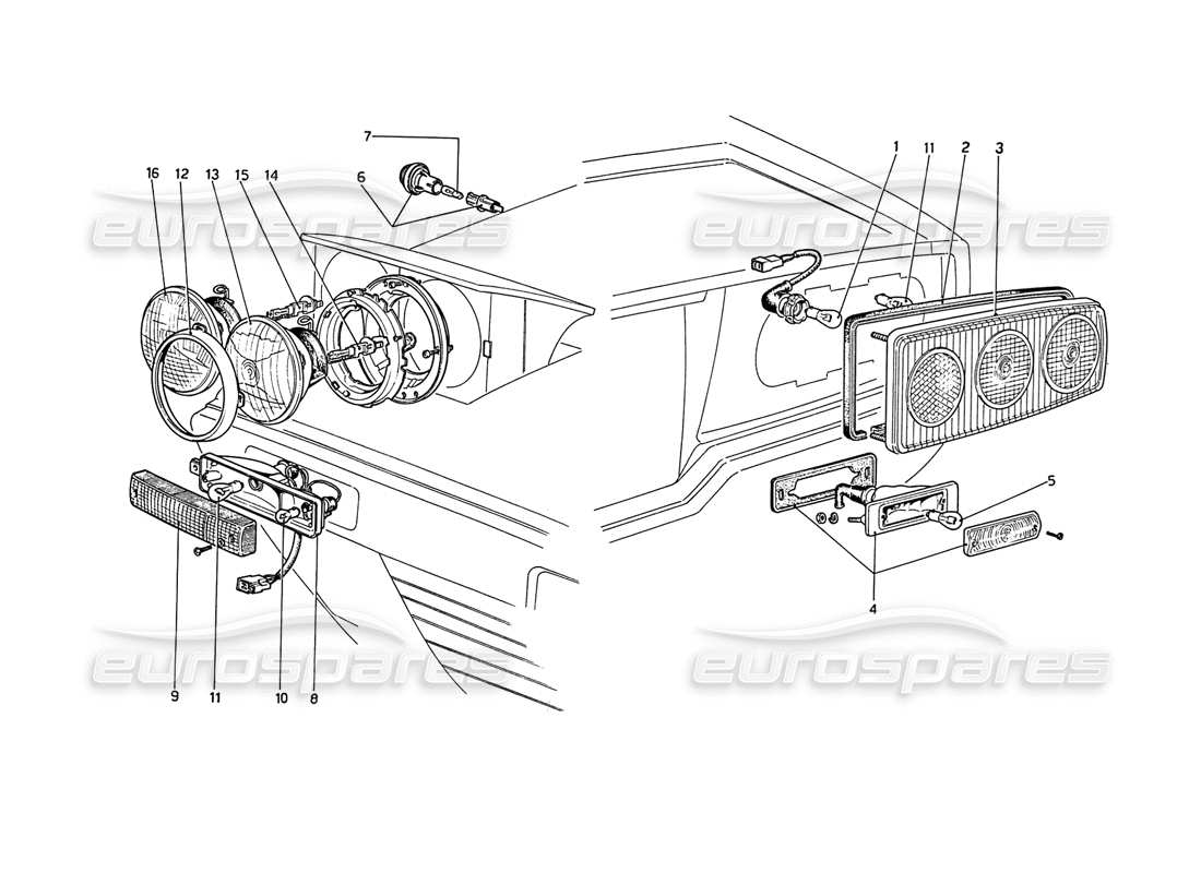 ferrari 208 gt4 dino (1975) lights part diagram