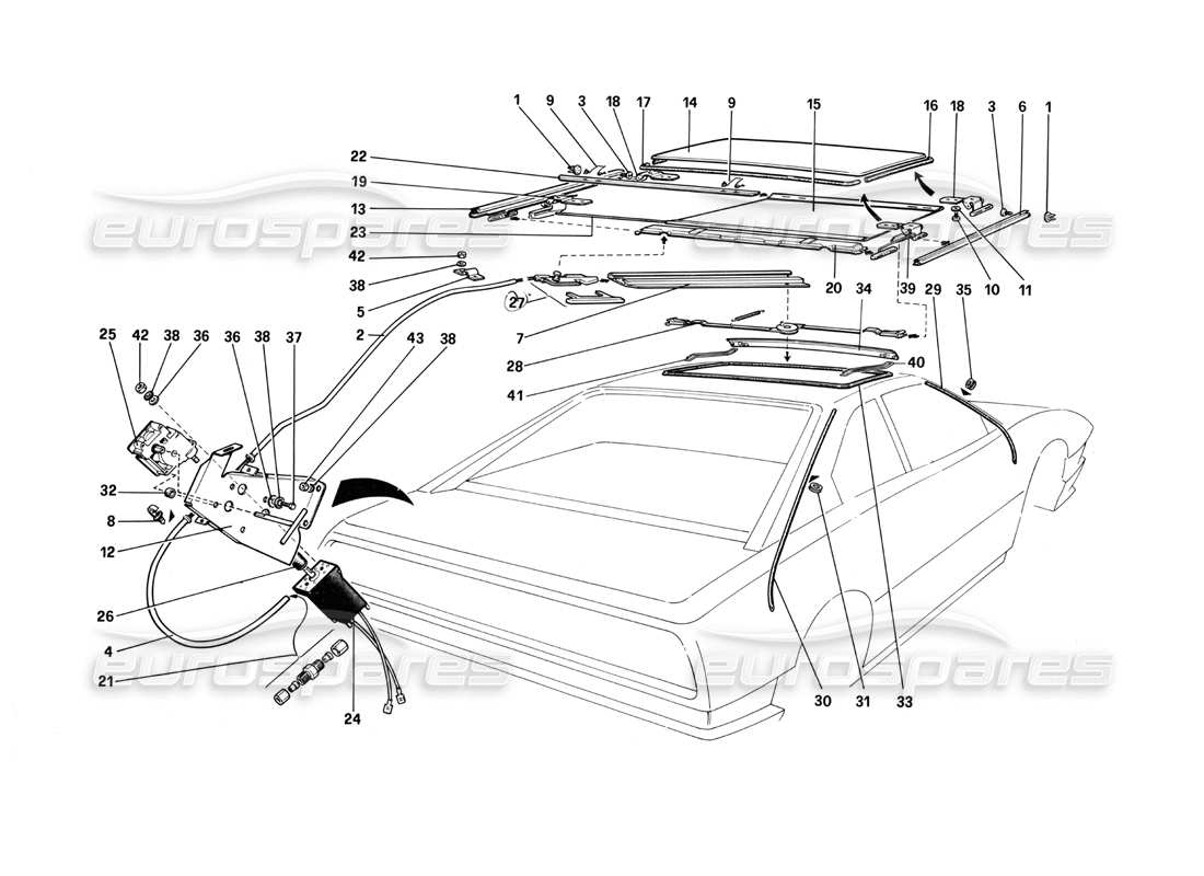 ferrari mondial 3.0 qv (1984) sun roof - quattrovalvole part diagram