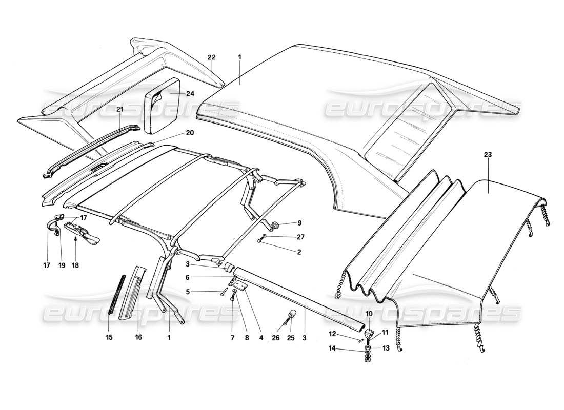 ferrari mondial 3.0 qv (1984) top - cabriolet part diagram