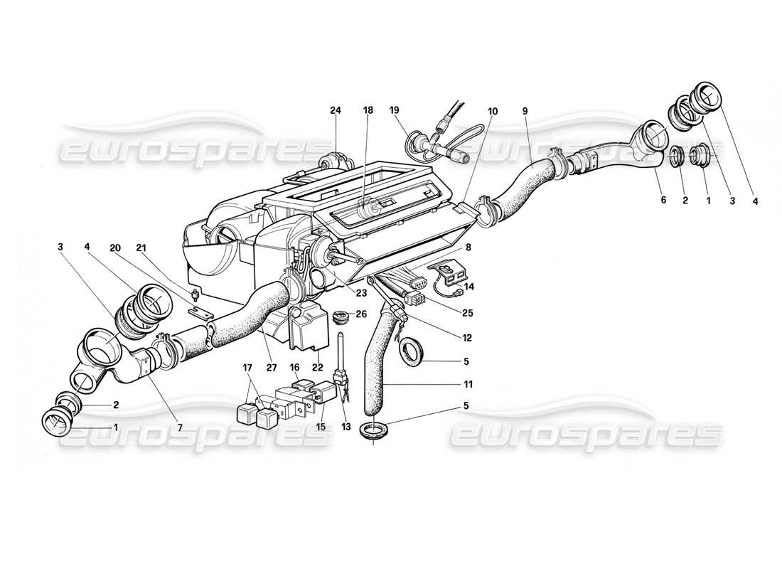 ferrari testarossa (1987) heater unit part diagram