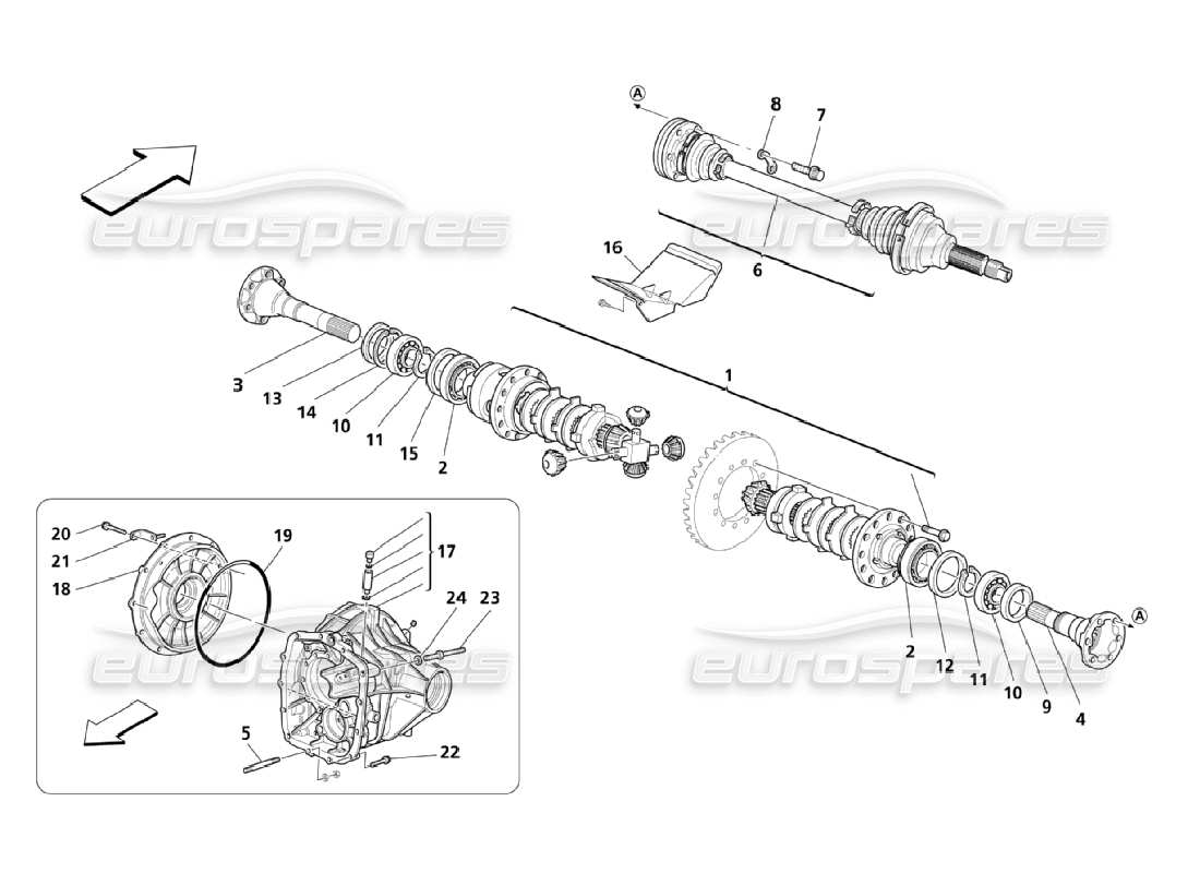 maserati qtp. (2006) 4.2 rear differential and axle shafts part diagram