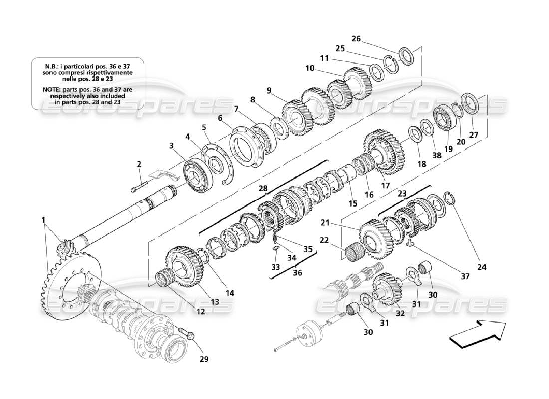 maserati qtp. (2006) 4.2 lay shaft gears part diagram