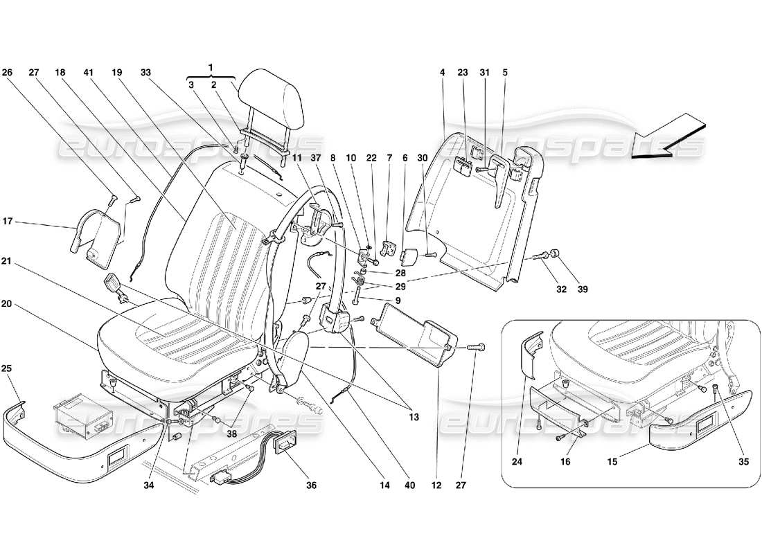 ferrari 456 gt/gta front seats and seat belts part diagram