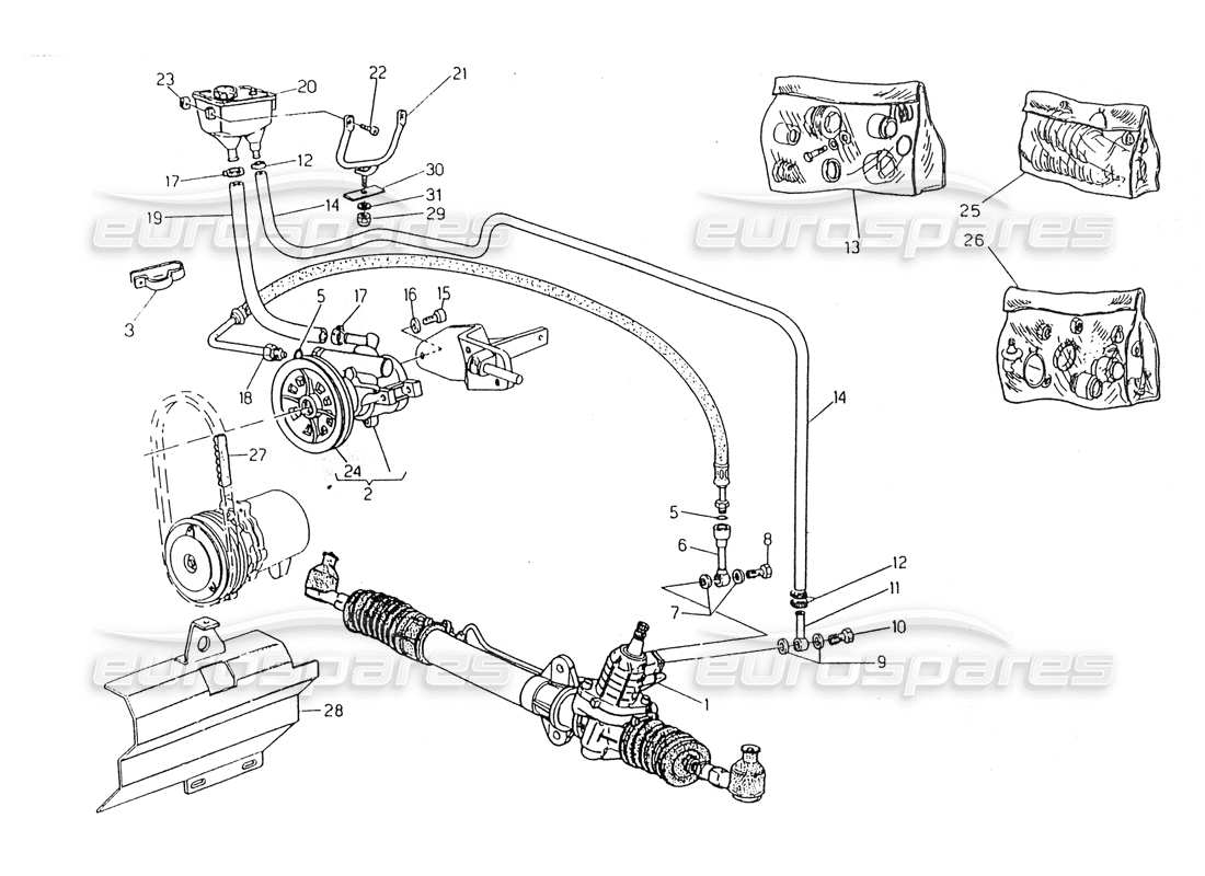 maserati 418 / 4.24v / 430 power steering unit, lh steering part diagram