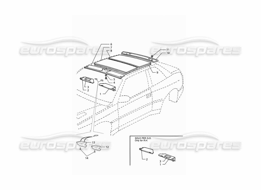 maserati ghibli 2.8 (abs) inner trim: roof part diagram