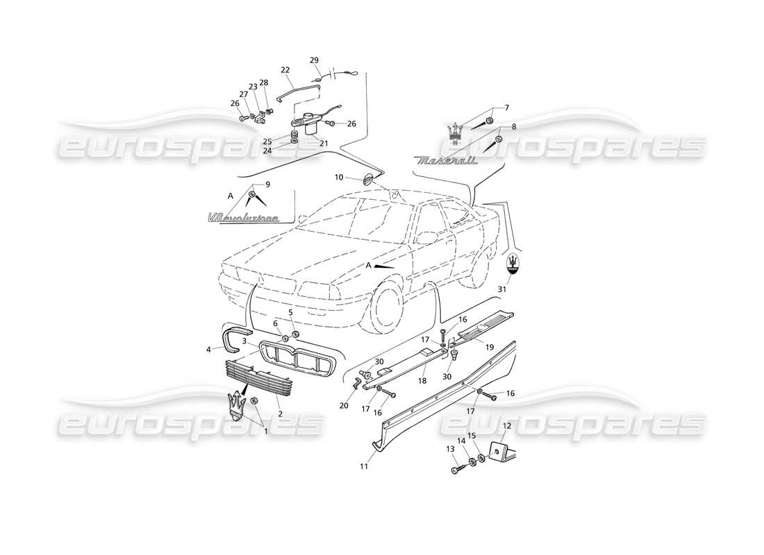 maserati qtp v8 evoluzione external finishing - badges part diagram