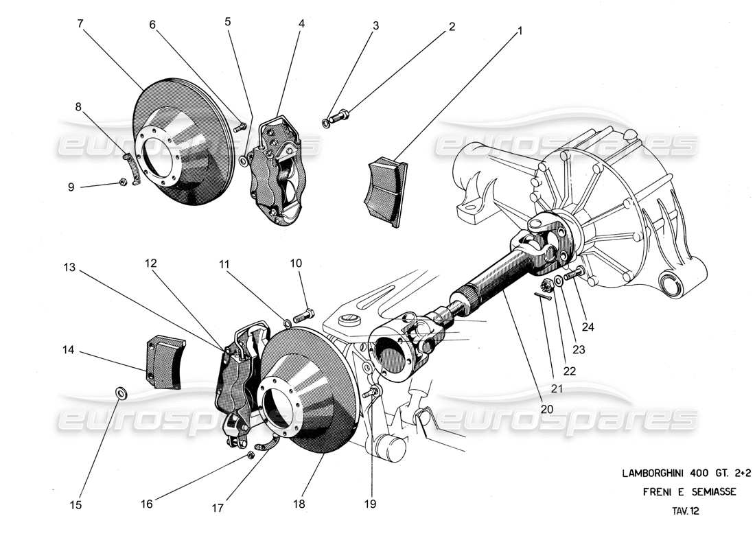 lamborghini 400 gt brake discs & calipers part diagram