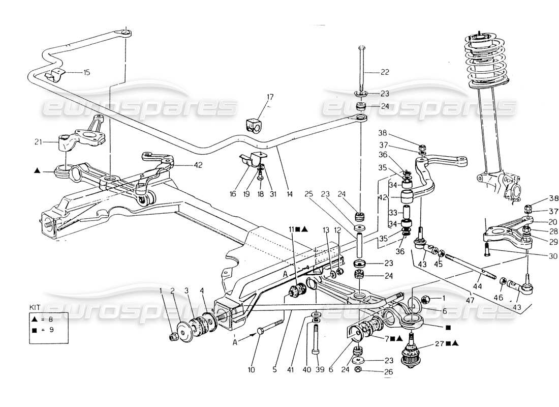 maserati 418 / 4.24v / 430 front suspension part diagram