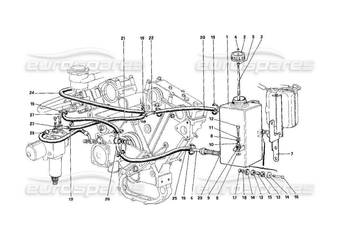 ferrari 400i (1983 mechanical) power steering oil tank - oil pneumatic self levelling devices (valid for rhd versions) part diagram