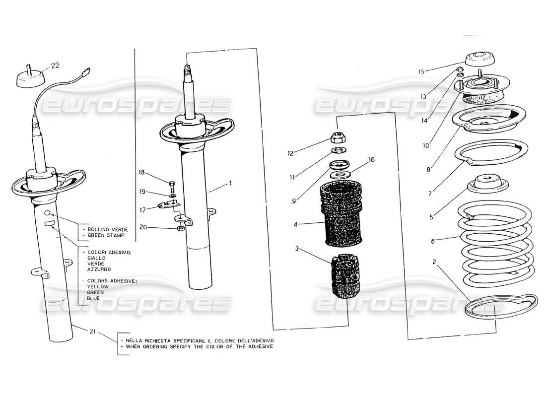 maserati 418 / 4.24v / 430 front shock absorber part diagram