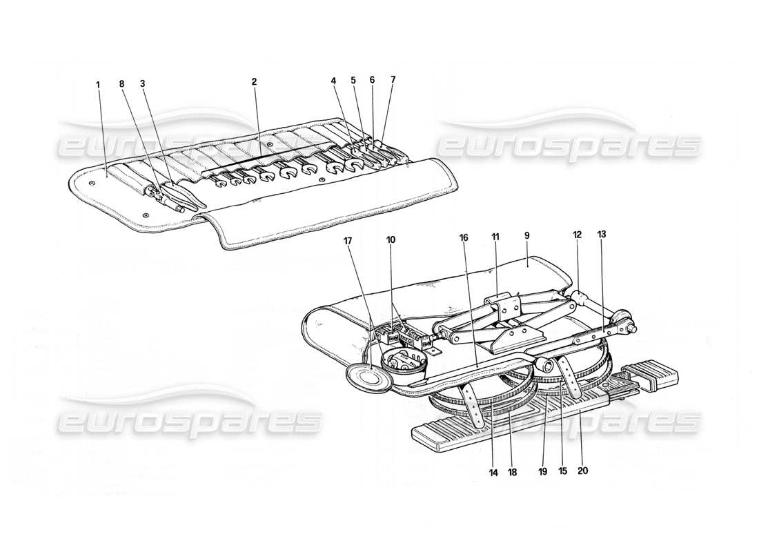 ferrari 308 quattrovalvole (1985) tool kit part diagram