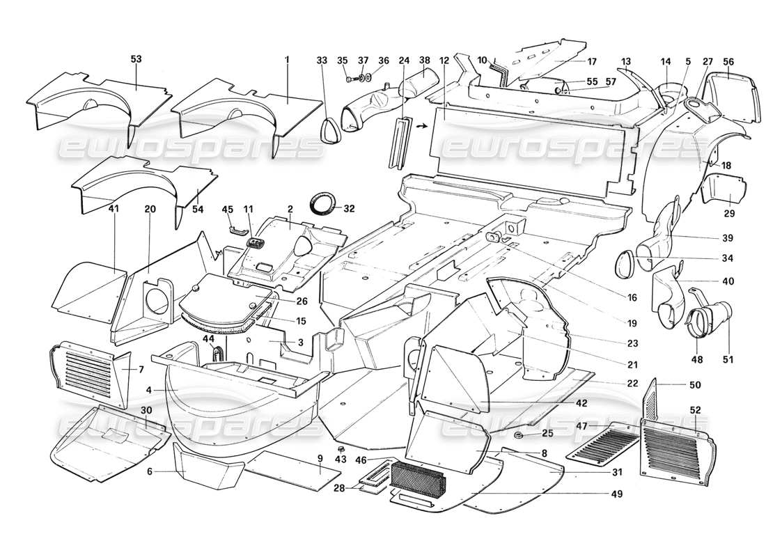 ferrari 328 (1988) body shell - inner elements part diagram