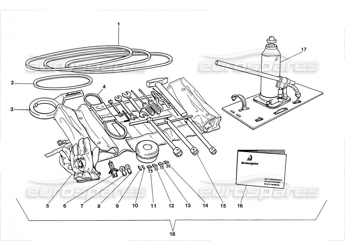 lamborghini lm002 (1988) tool kit part diagram