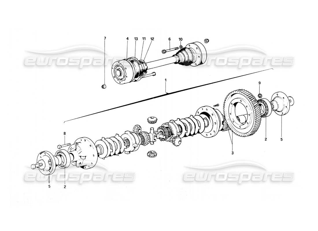 ferrari 308 quattrovalvole (1985) differential & axle shafts part diagram