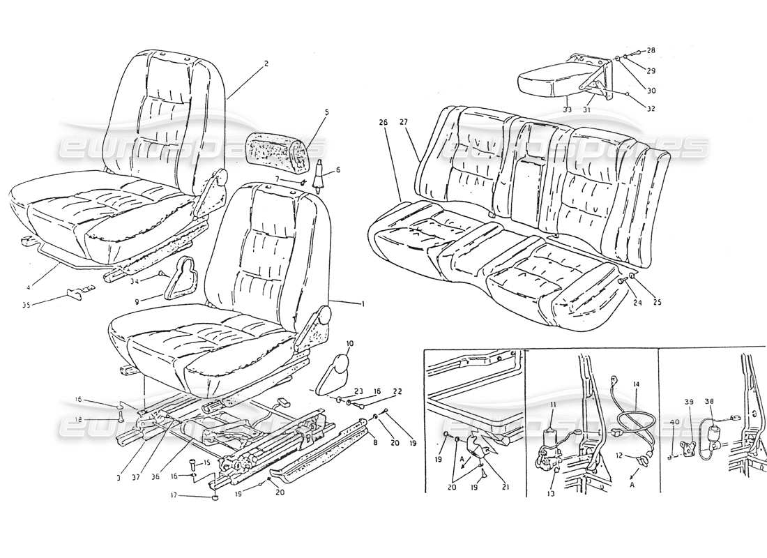 maserati 418 / 4.24v / 430 front and rear seats part diagram