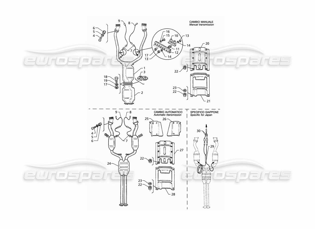 maserati qtp v8 (1998) front exhaust system part diagram