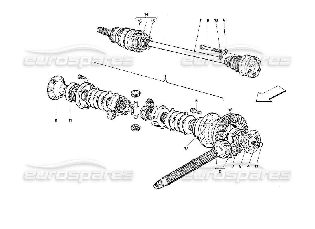 ferrari 512 tr differential & axle shafts part diagram