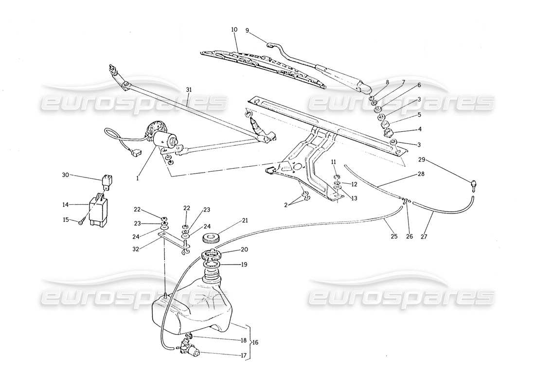 maserati karif 2.8 windshield wiper - washer (lh steering cars) part diagram