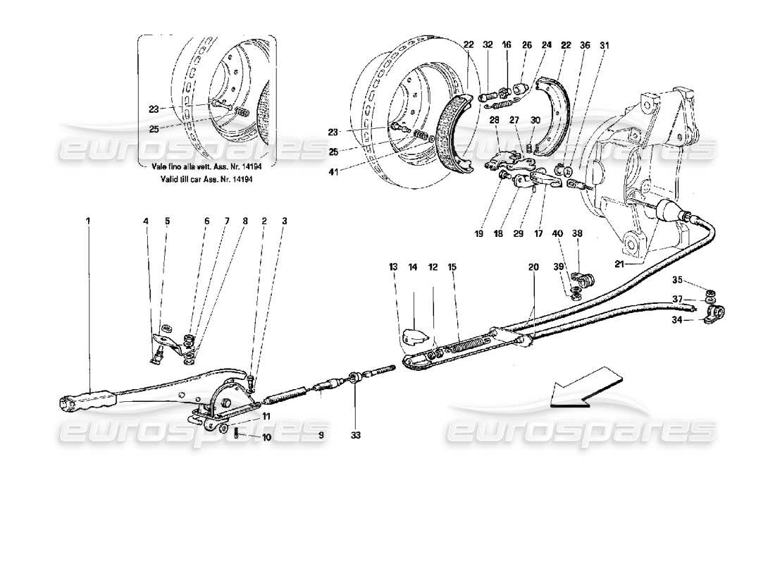 ferrari 512 tr hand - brake control part diagram