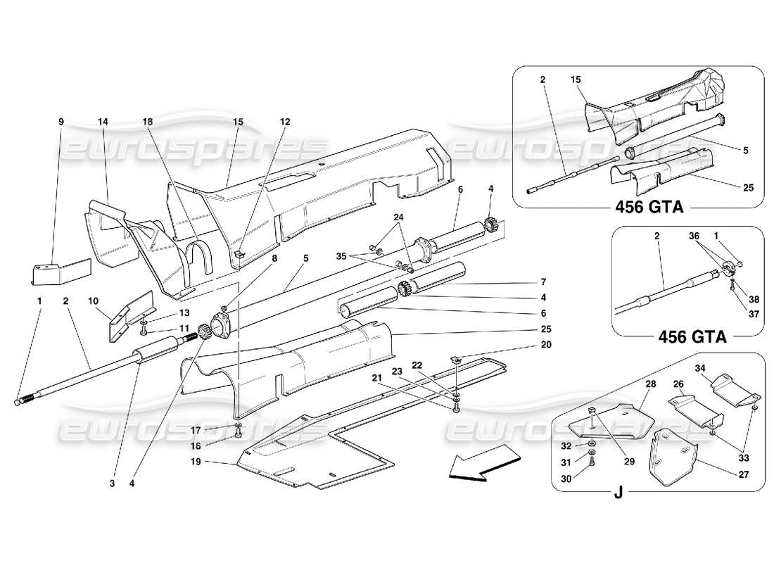 ferrari 456 gt/gta engine connection tube - gearbox and insulation part diagram