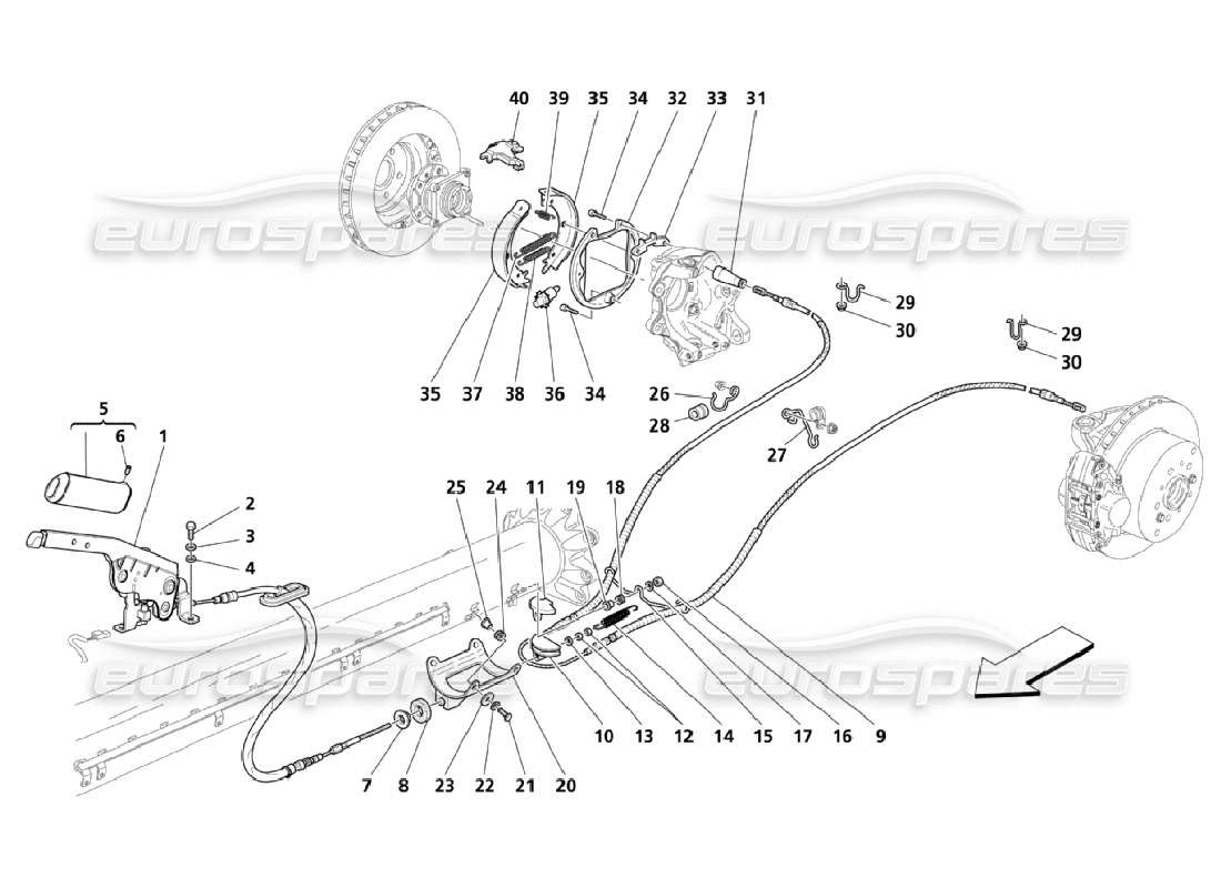 maserati qtp. (2006) 4.2 hand-brake control part diagram