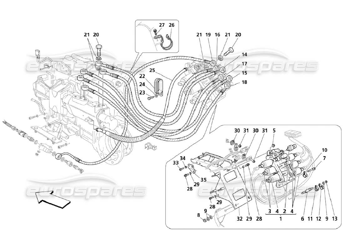 maserati qtp. (2006) 4.2 gearbox control hydraulics: power unit part diagram