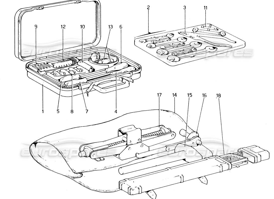 ferrari 365 gt4 2+2 (1973) tool-kit part diagram