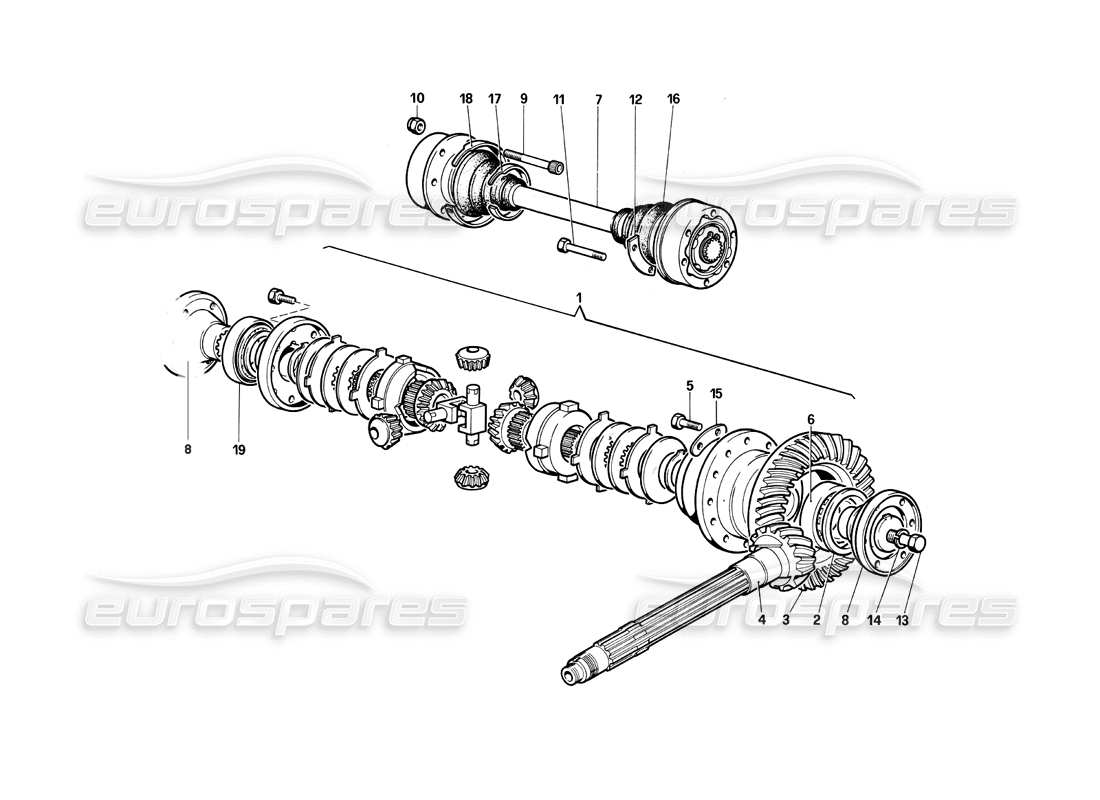 ferrari testarossa (1990) differential & axle shafts part diagram