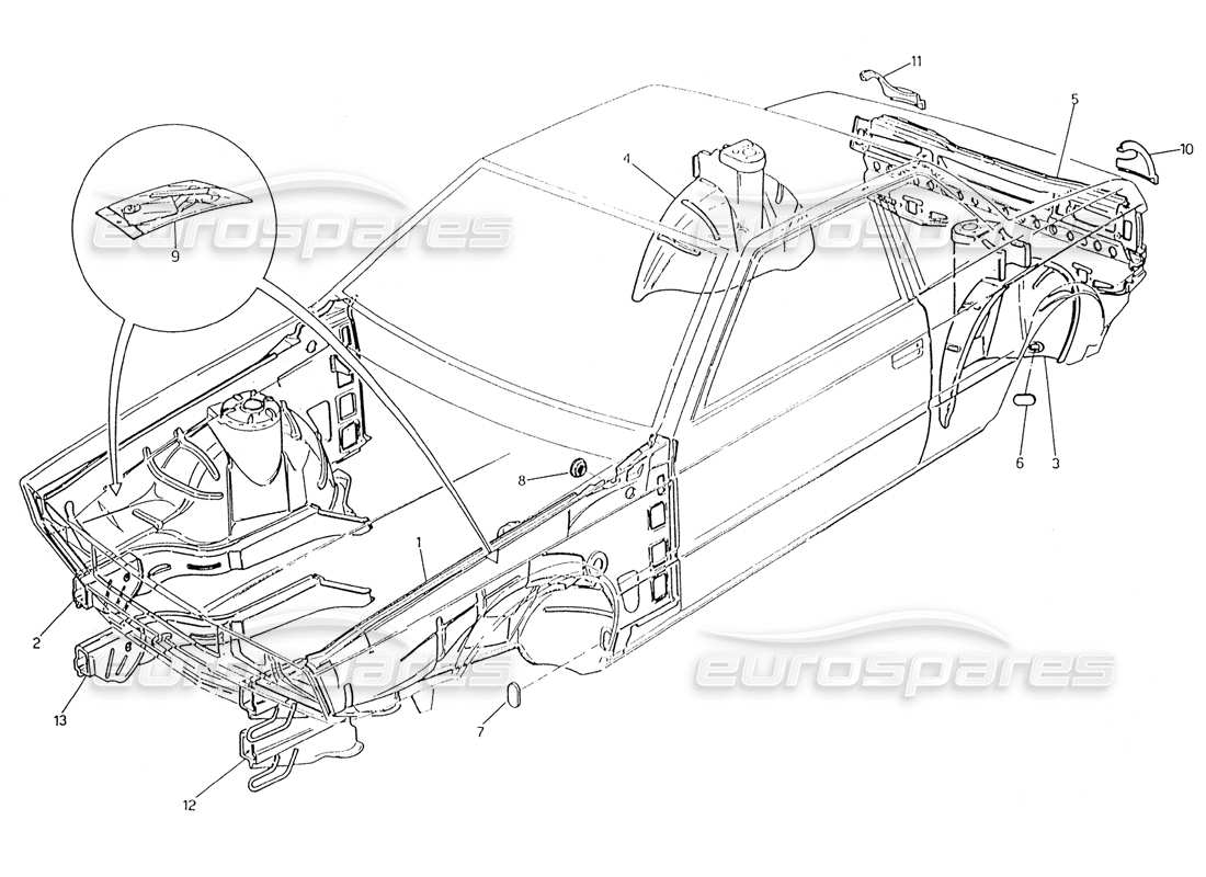 maserati karif 2.8 body shell: inner panels part diagram