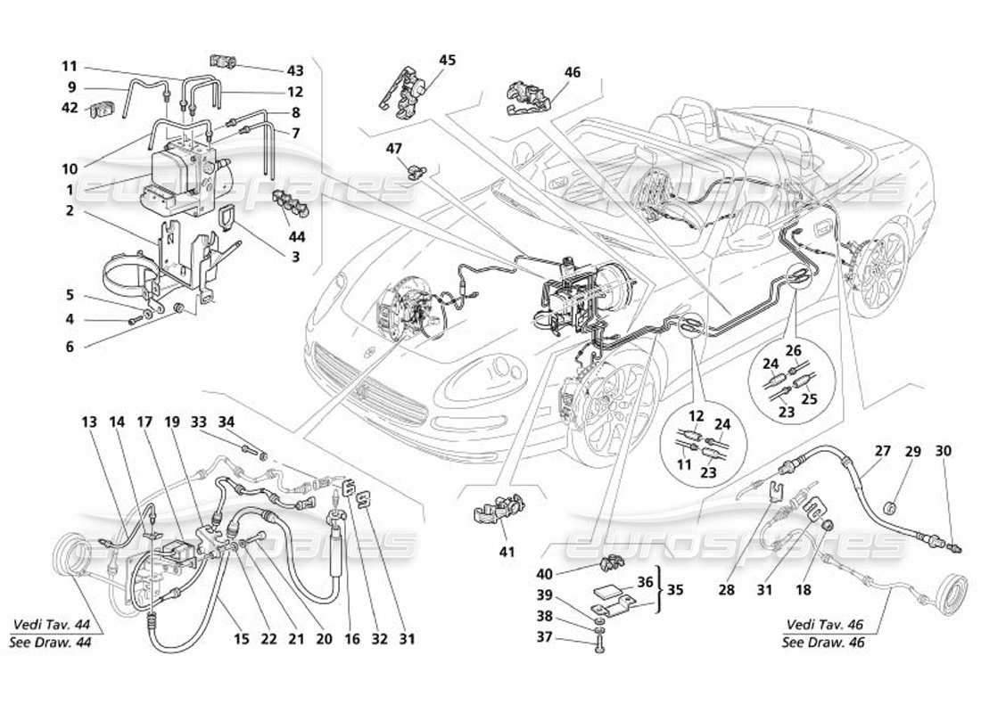 maserati 4200 spyder (2005) braking system -not for gd- part diagram