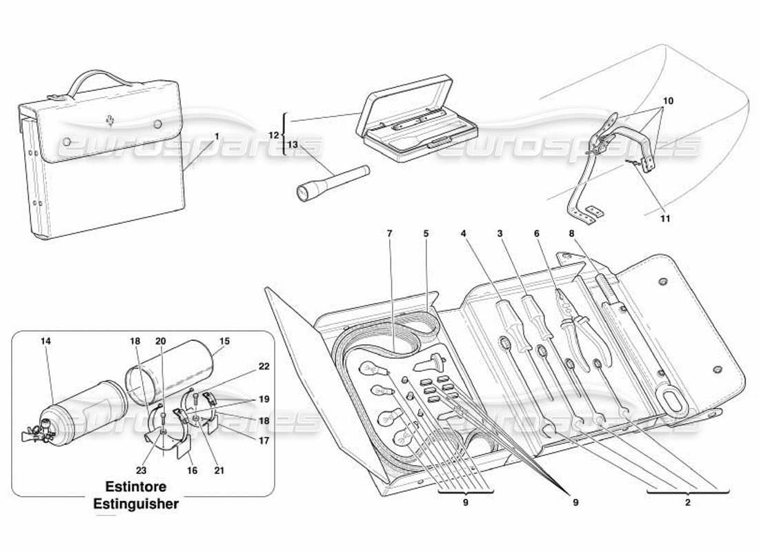 ferrari 550 barchetta tools equipment and fixings part diagram