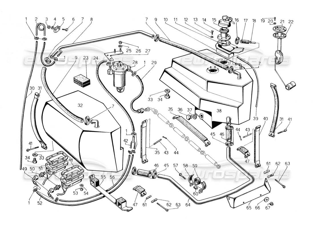 lamborghini countach 5000 qv (1985) fuel system part diagram