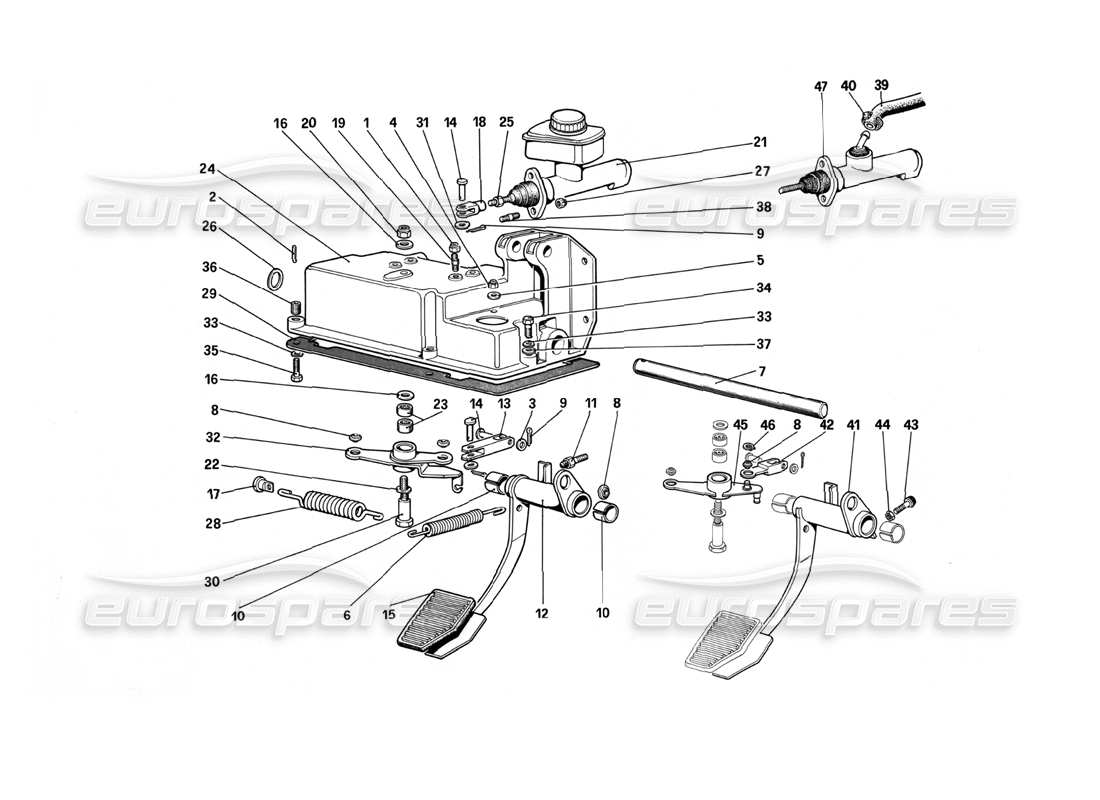 ferrari mondial 3.0 qv (1984) pedal board - clutch control (variants for rhd version) part diagram