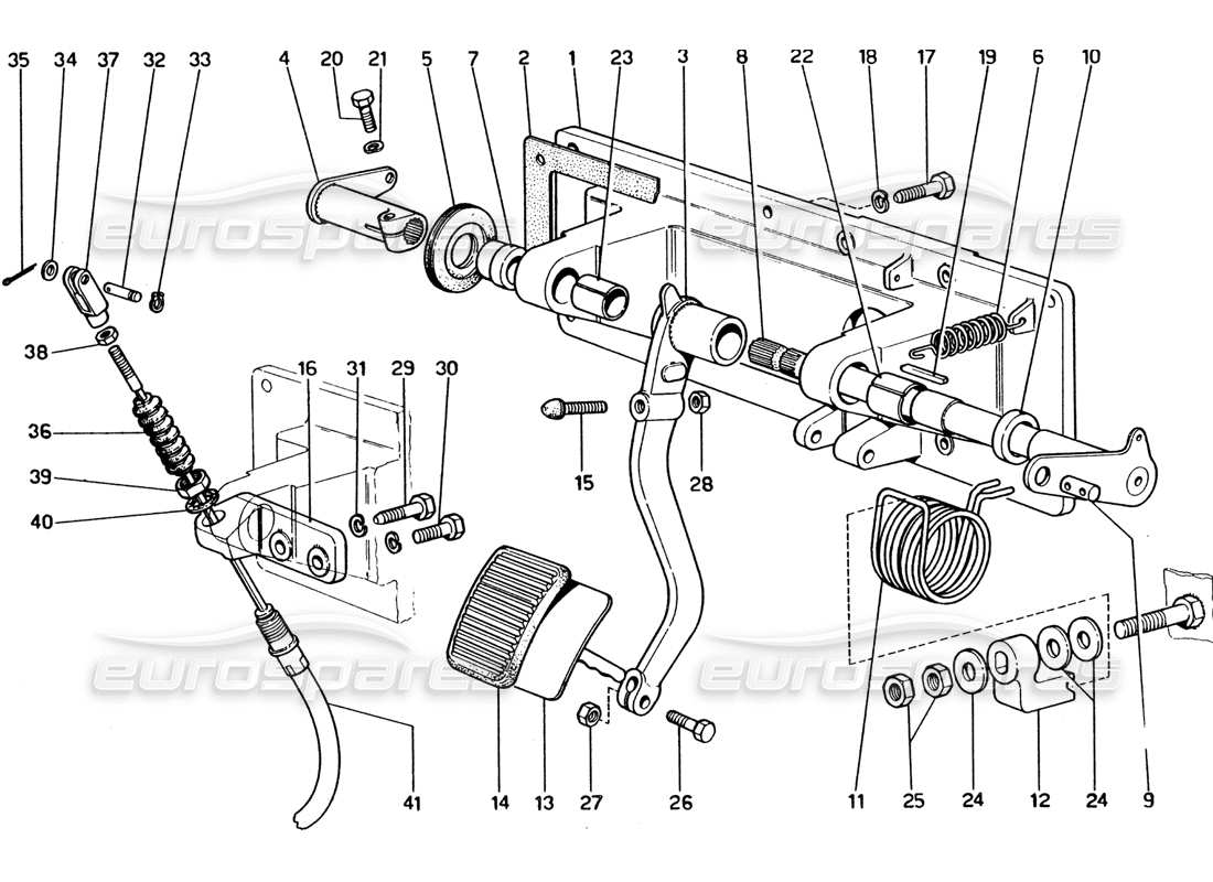 ferrari 365 gt4 2+2 (1973) pedal board - clutch control (variant for rhd versions) part diagram