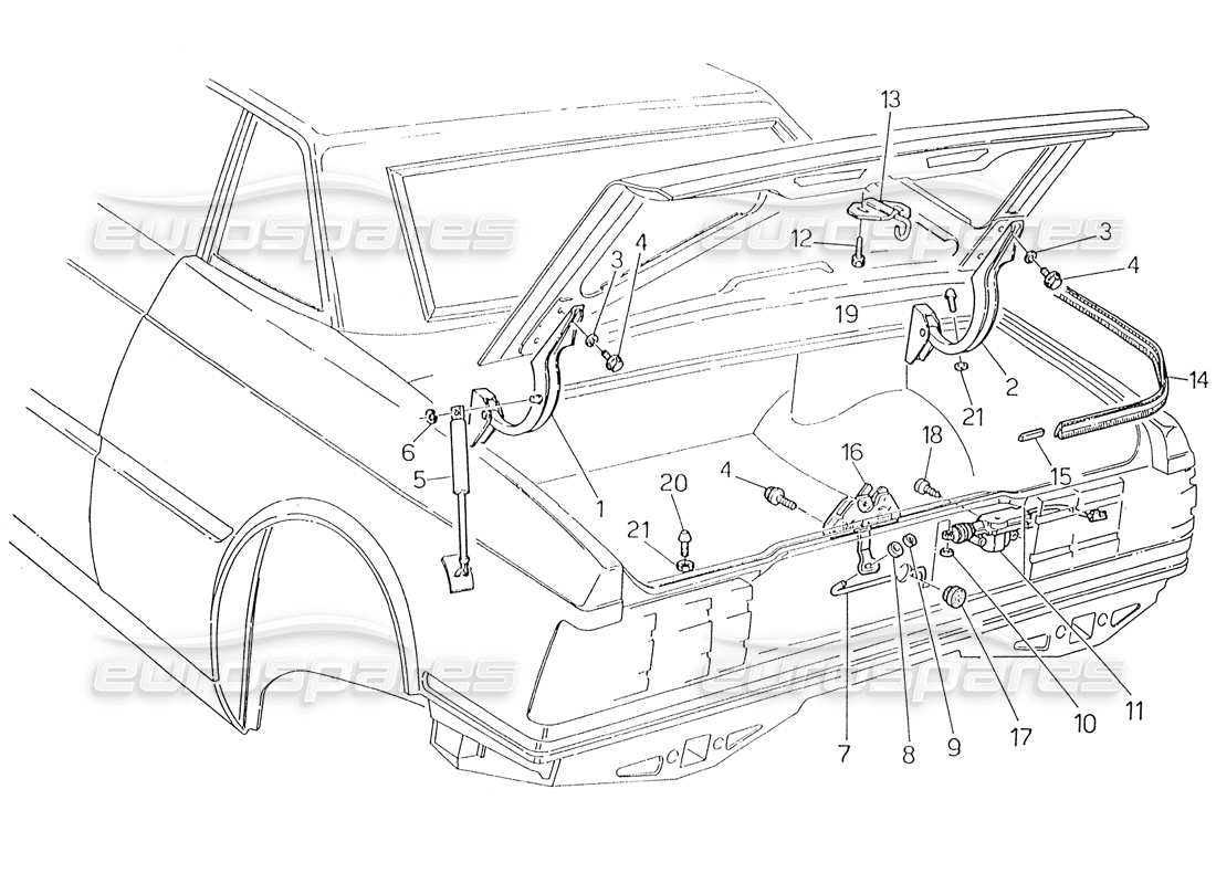 maserati karif 2.8 boot lid: hinges, boot lid release part diagram