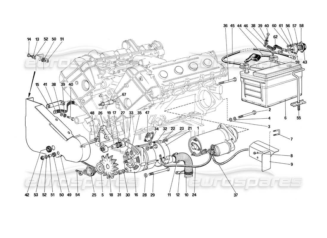 ferrari mondial 3.0 qv (1984) electric generating system - (engine with 2 individual belt) part diagram