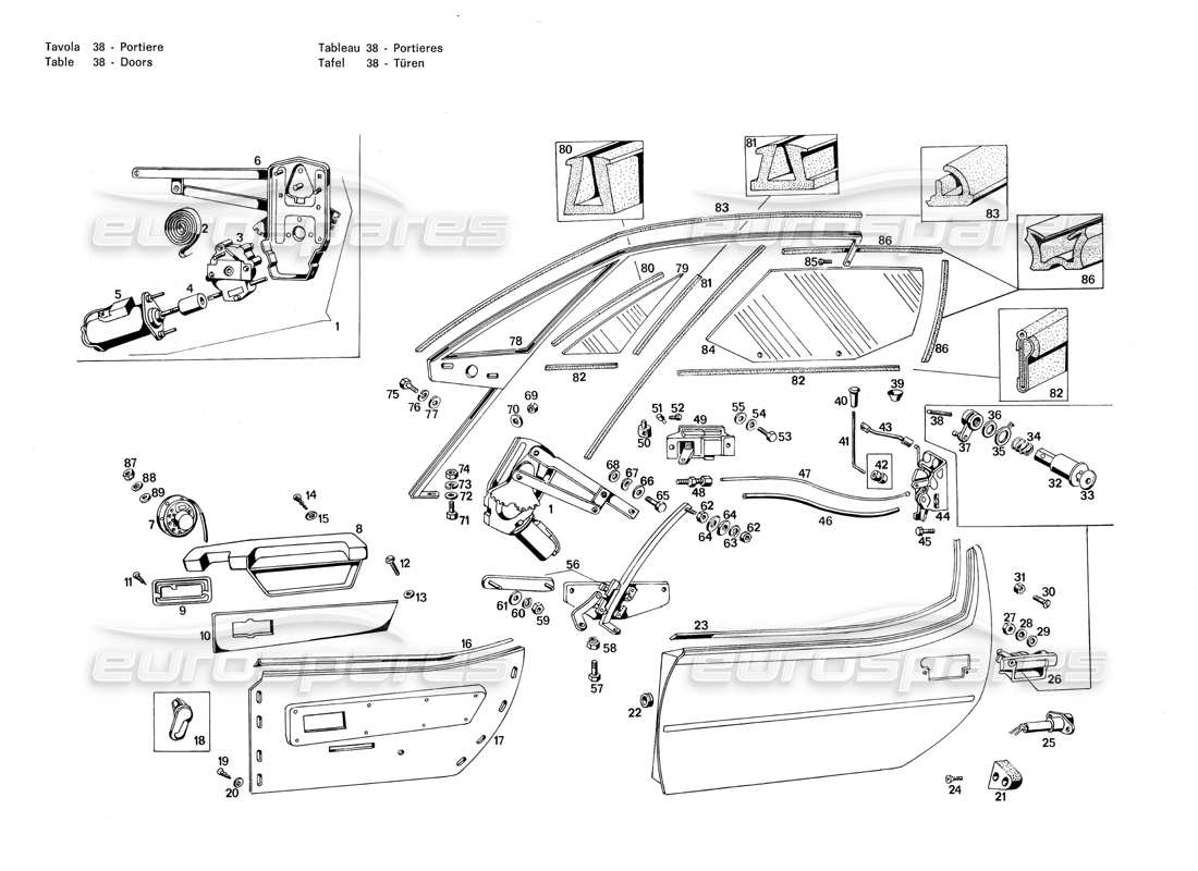 maserati merak 3.0 doors part diagram