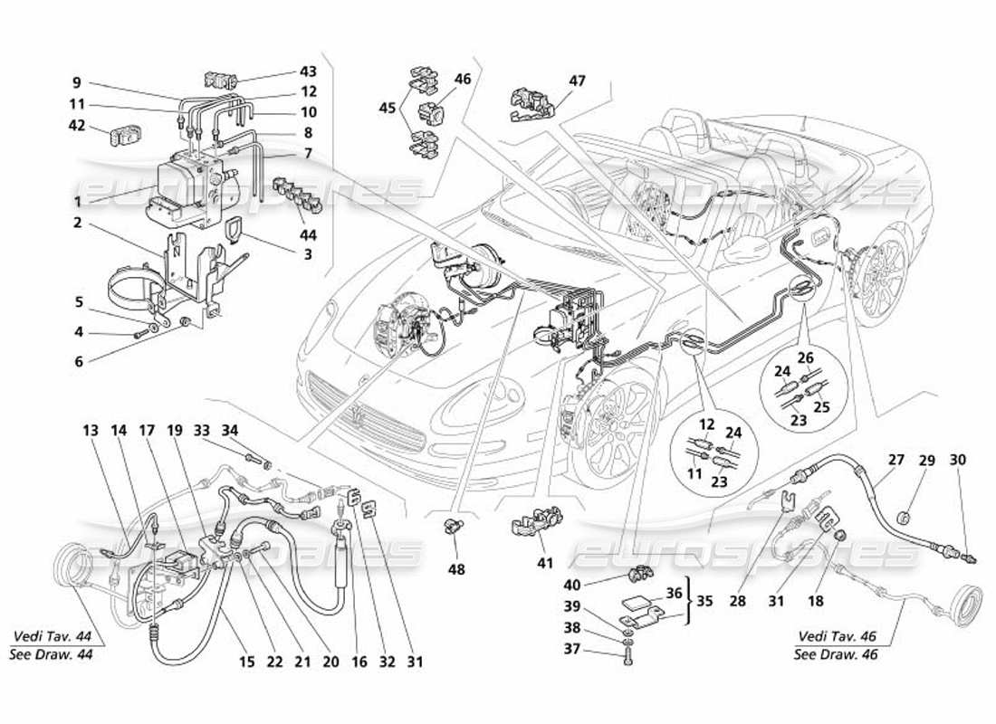 maserati 4200 spyder (2005) braking system -valid for gd- part diagram