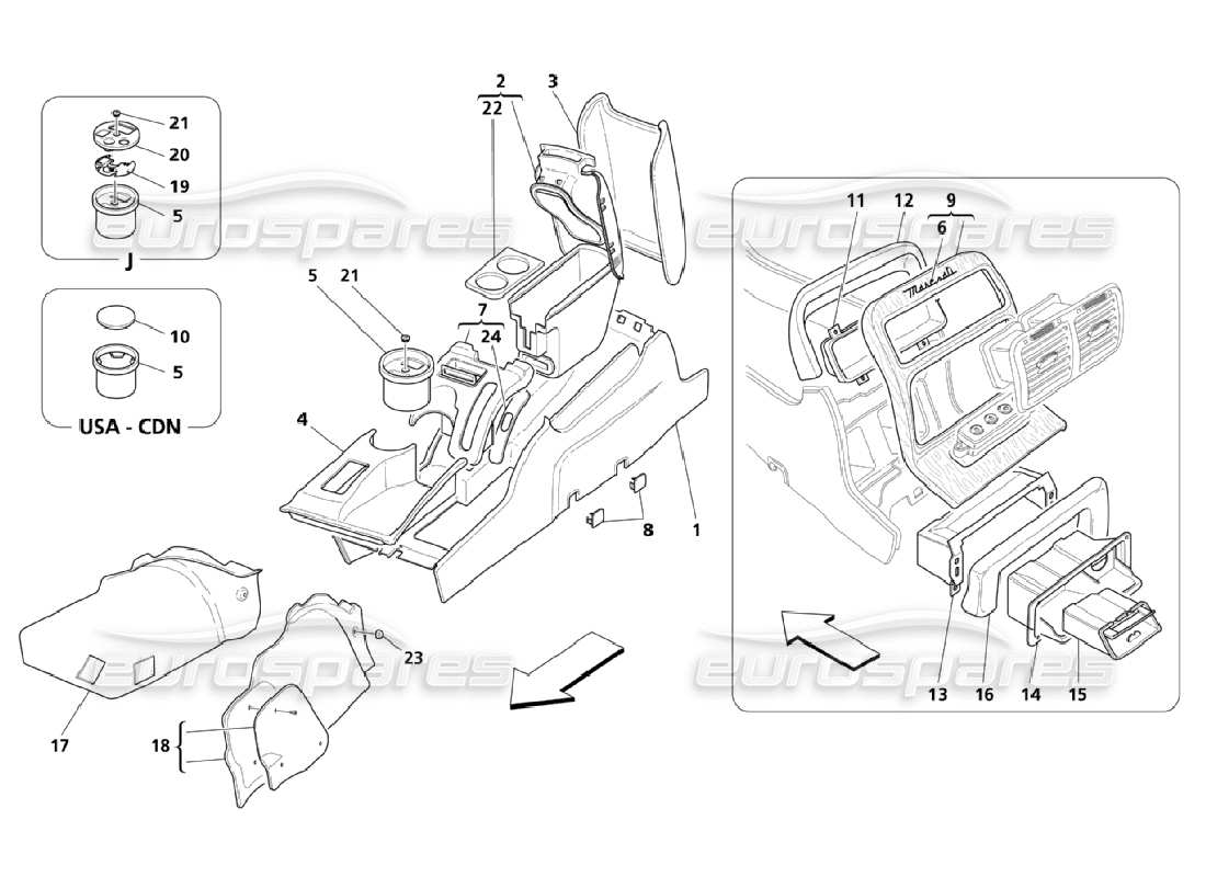 maserati qtp. (2006) 4.2 tunnel and accessories compartment part diagram