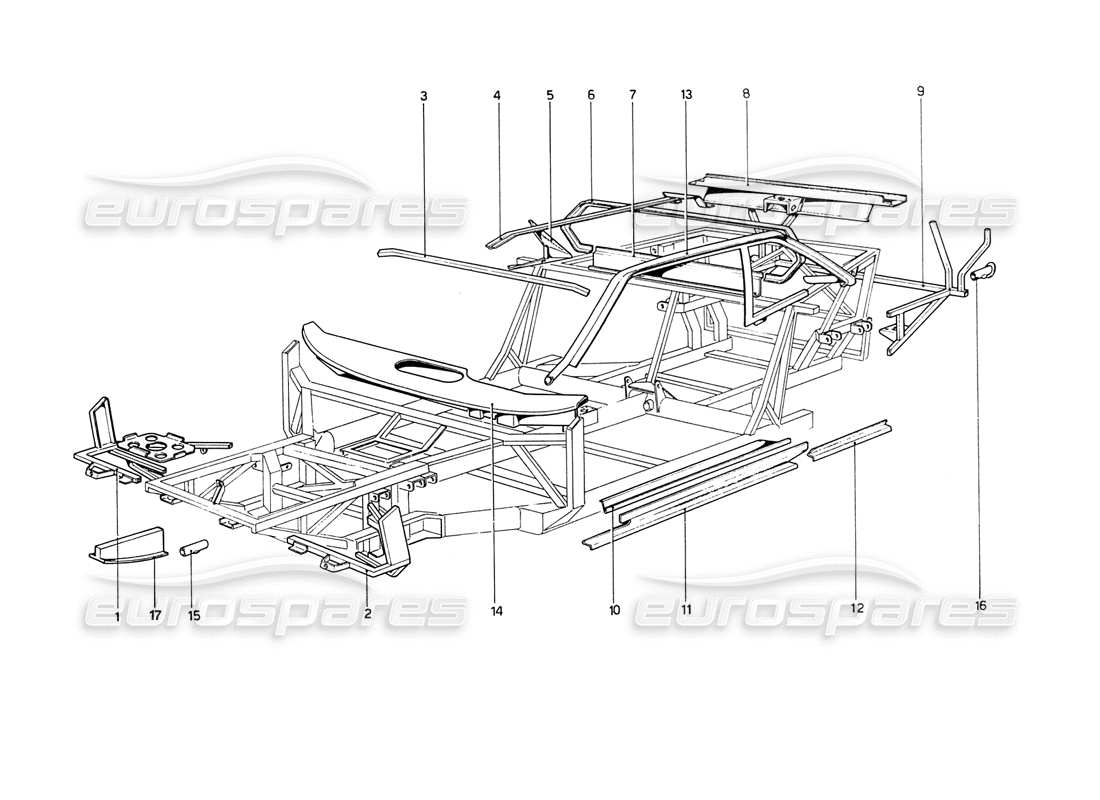 ferrari 208 gt4 dino (1975) body shell - inner elements part diagram