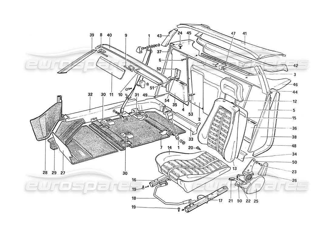 ferrari 288 gto interior trim - accessories and seats parts diagram