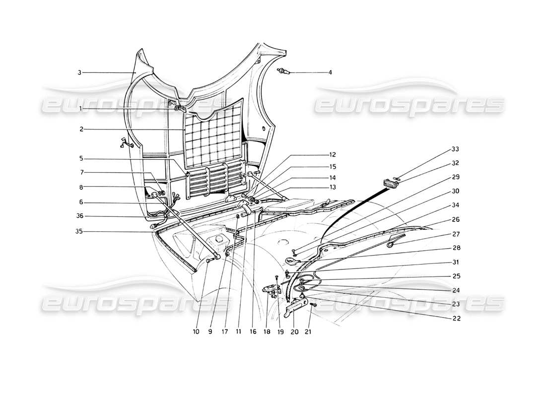 ferrari 512 bb front compartment lid part diagram