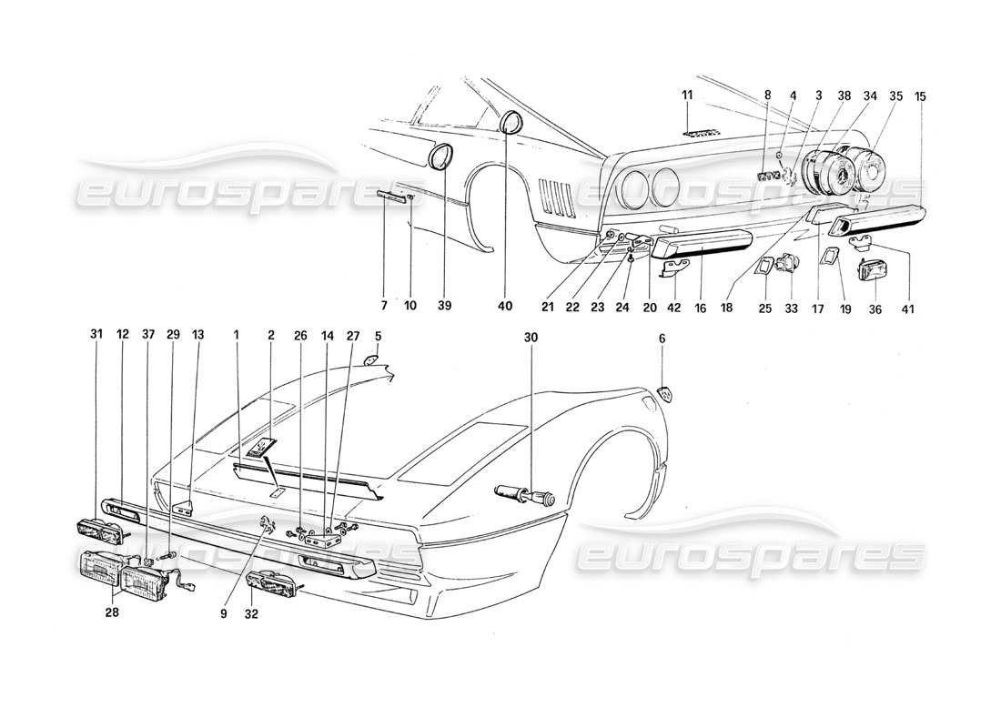 ferrari 288 gto bumpers - lights - outer name part diagram