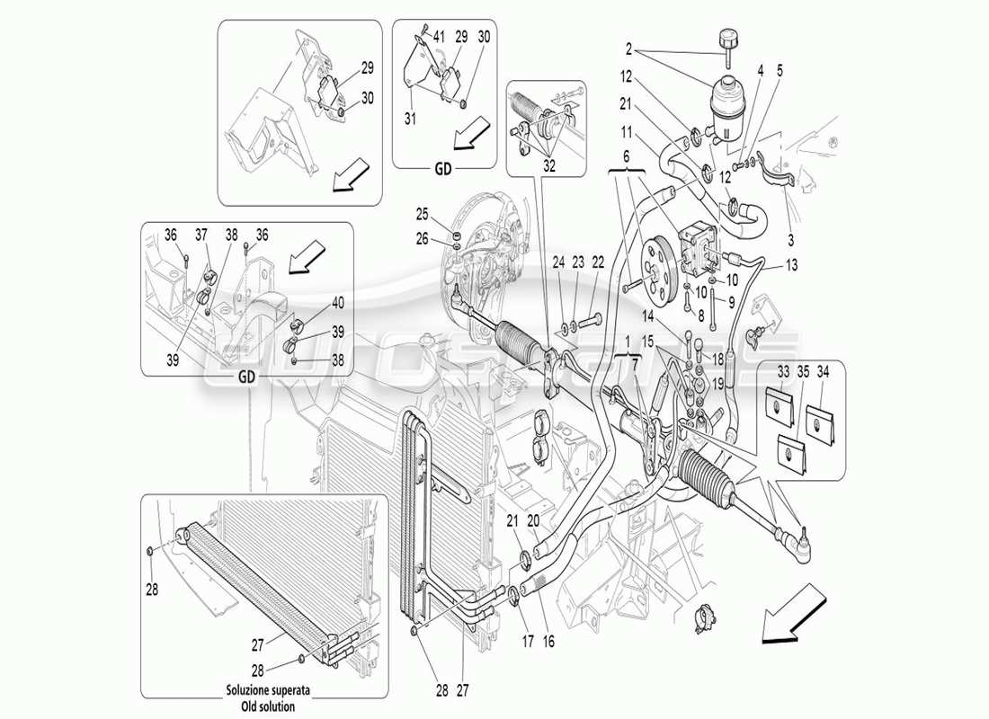 maserati qtp. (2006) 4.2 steering box & servo-control pump part diagram