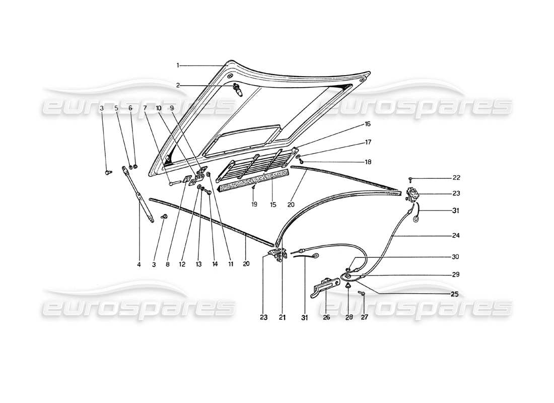 ferrari 208 gt4 dino (1975) front compartment lid part diagram