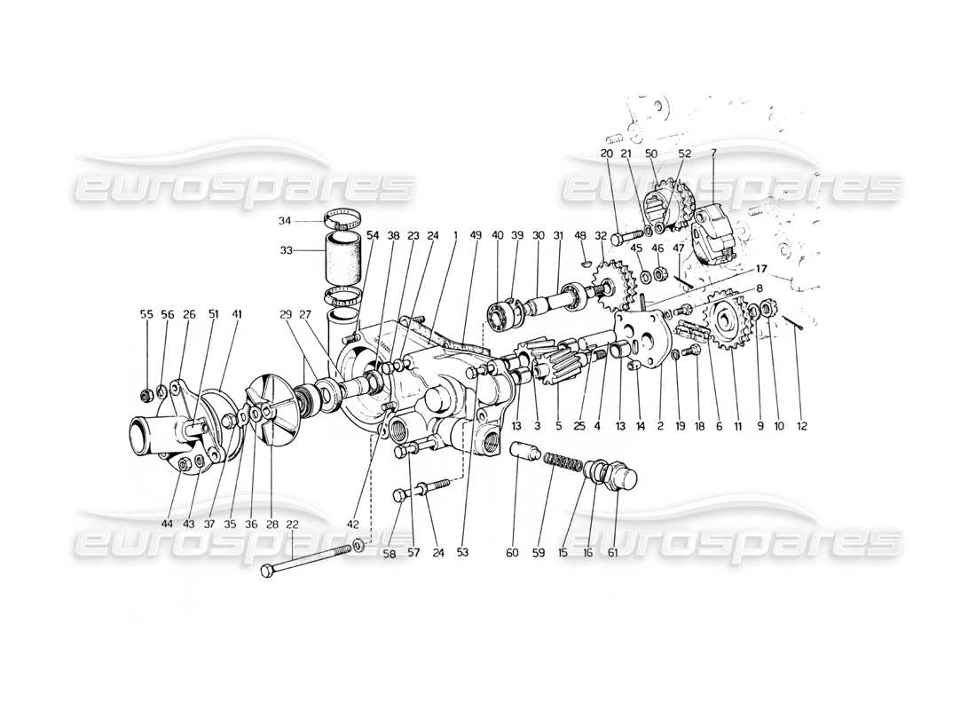 ferrari 400 gt (mechanical) water pump and engine oil part diagram