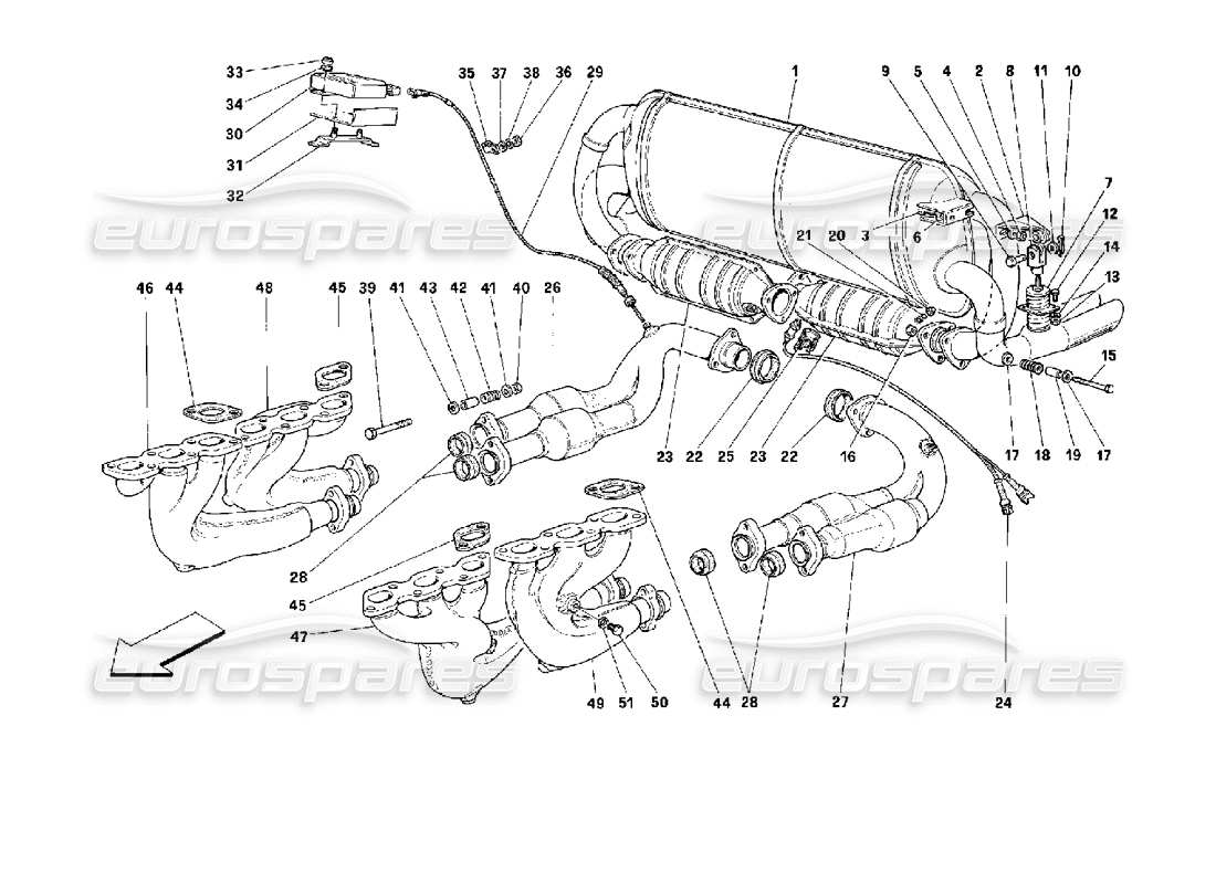 ferrari 512 tr exhaust system -valid for usa, cdn, aus, ch- part diagram