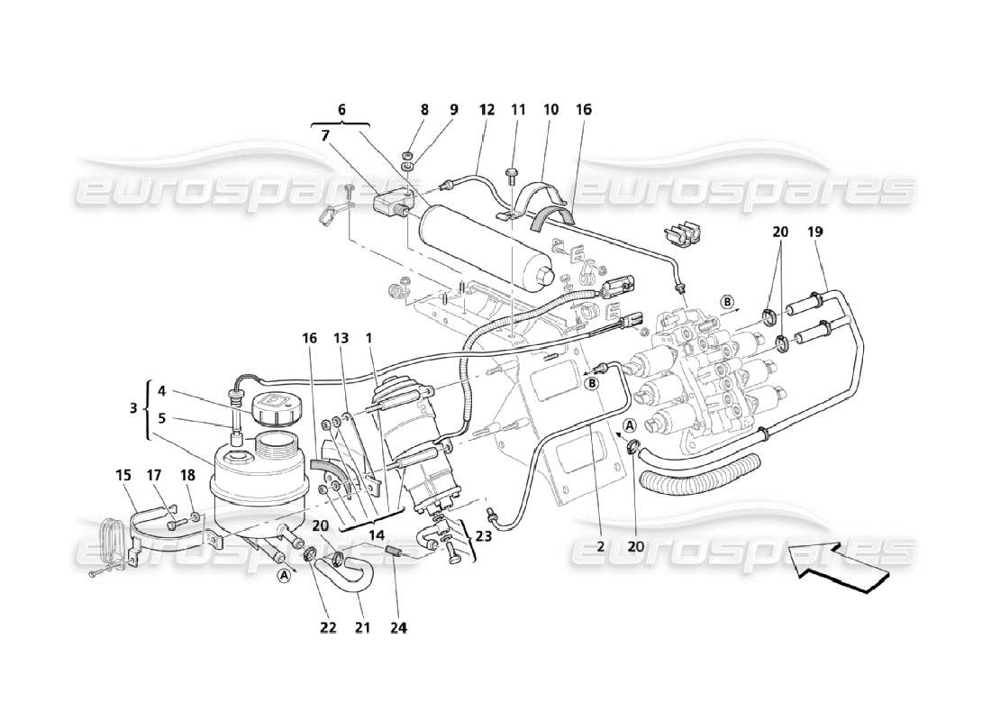 maserati qtp. (2006) 4.2 gearbox control hydraulics: tank and pump part diagram