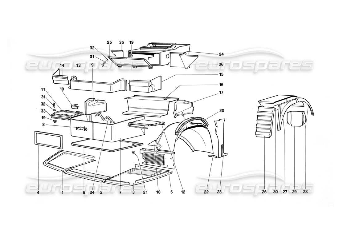 ferrari testarossa (1987) body - external components part diagram